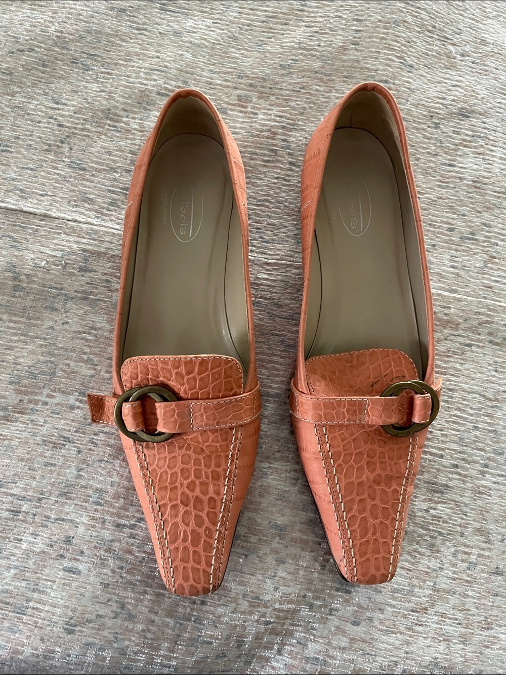 Talbots Coral Croc-Embossed Leather Loafers with Buckle Accent